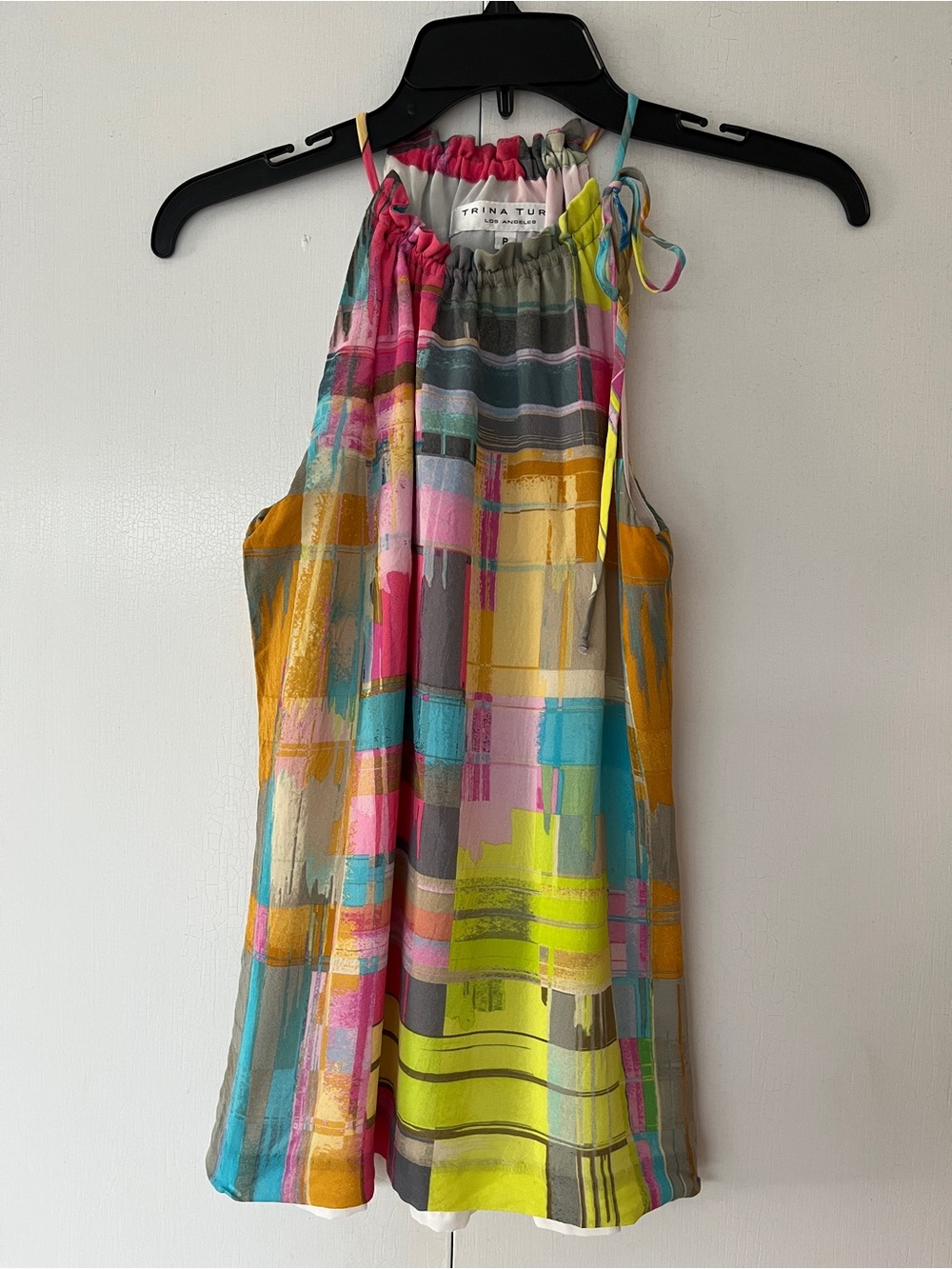 Trina Turk Silk Colorful Abstract Halter Top